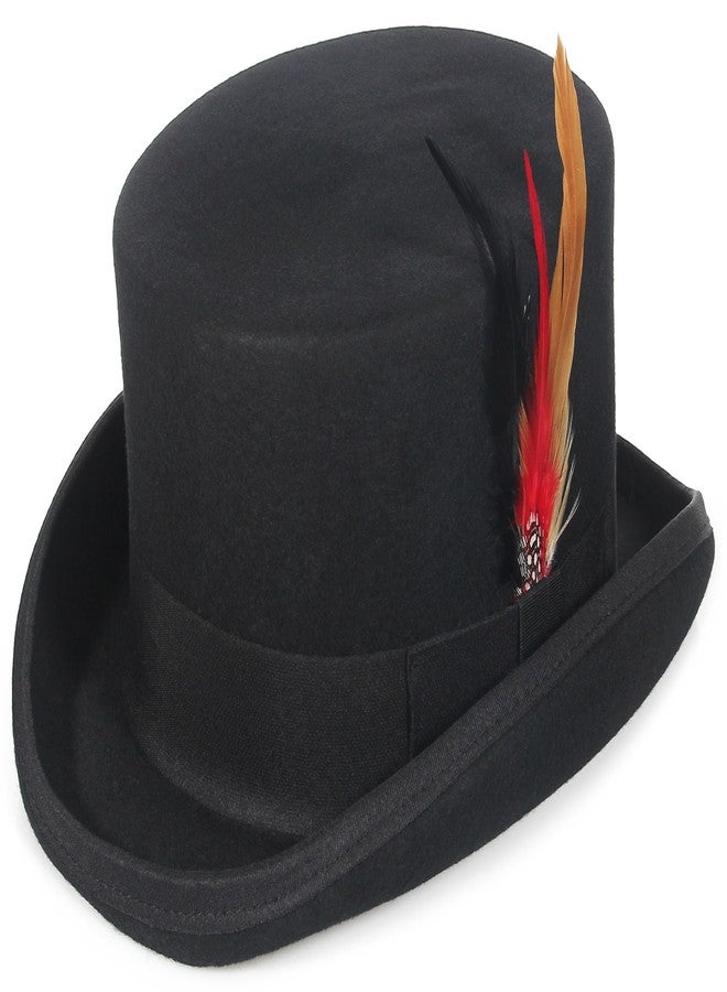 GEMVIE Men 100% Wool Top Hat Mad Hatter Satin Lined Black Low Top Hats for Party - Image 1